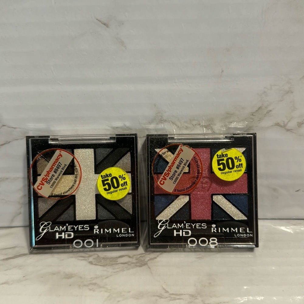 Rimmel London glam eyes HD eyeshadow in 008 true union Jack, and 001 black‎ cab